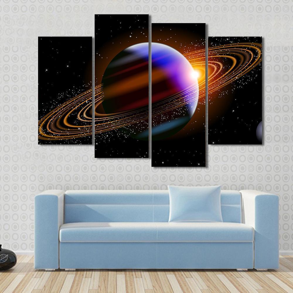 Planet With Rings In Deep Space Canvas Wall Art-4 Pop-Gallery Wrap-50" x 32"-Tiaracle