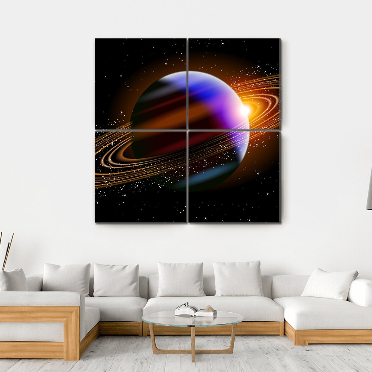 Planet With Rings In Deep Space Canvas Wall Art-4 Square-Gallery Wrap-17" x 17"-Tiaracle