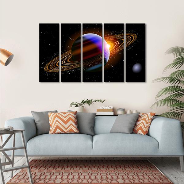 Planet With Rings In Deep Space Canvas Wall Art-5 Horizontal-Gallery Wrap-22" x 12"-Tiaracle