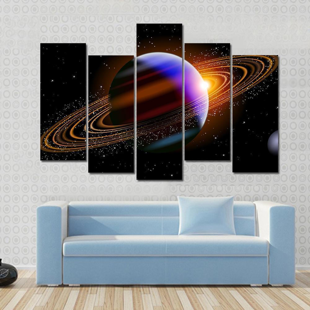 Planet With Rings In Deep Space Canvas Wall Art-5 Pop-Gallery Wrap-47" x 32"-Tiaracle