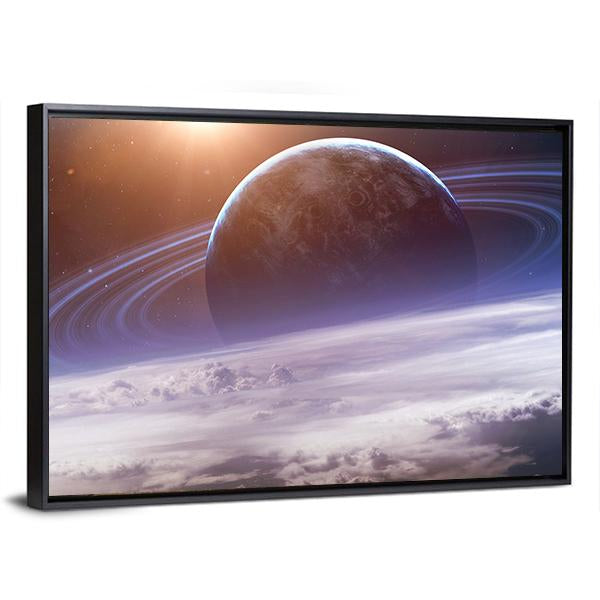 Planet With Rings View From Earth Canvas Wall Art-3 Horizontal-Gallery Wrap-25" x 16"-Tiaracle