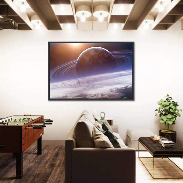 Planet With Rings View From Earth Canvas Wall Art-3 Horizontal-Gallery Wrap-25" x 16"-Tiaracle