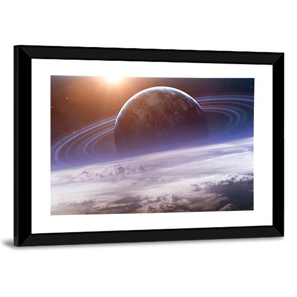 Planet With Rings View From Earth Canvas Wall Art-3 Horizontal-Gallery Wrap-25" x 16"-Tiaracle