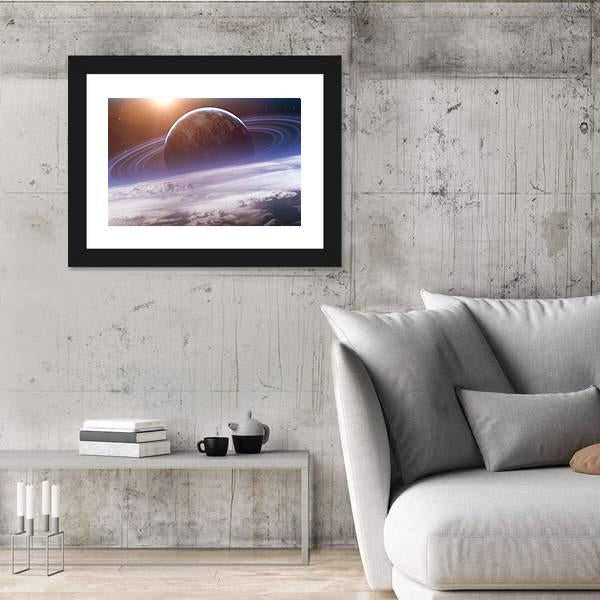 Planet With Rings View From Earth Canvas Wall Art-3 Horizontal-Gallery Wrap-25" x 16"-Tiaracle