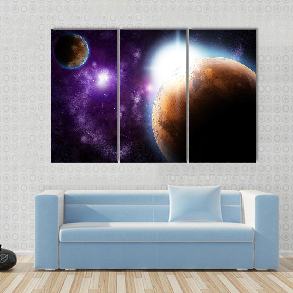 Planet With Sun Flare In Deep Space Canvas Wall Art-3 Horizontal-Gallery Wrap-37" x 24"-Tiaracle