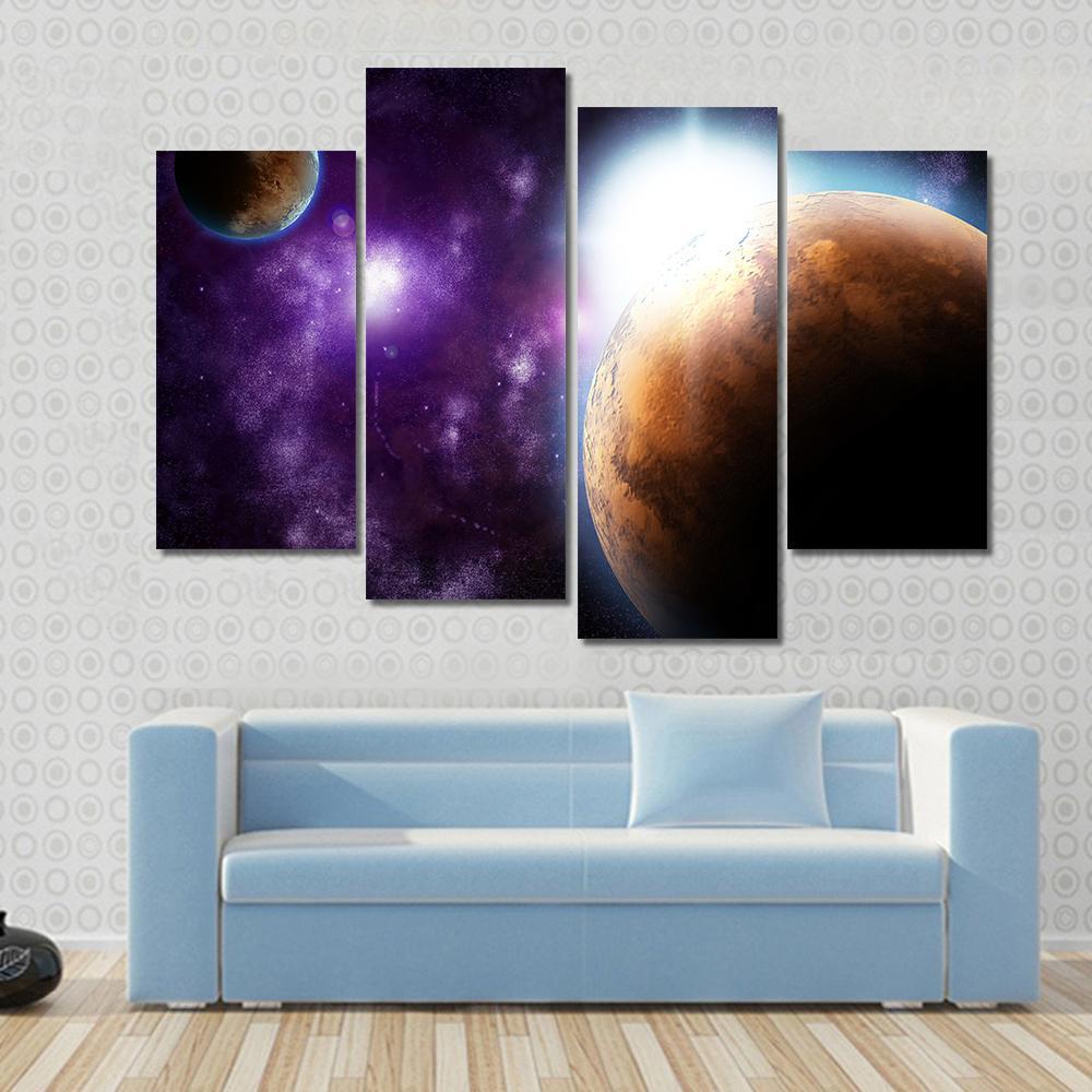 Planet With Sun Flare In Deep Space Canvas Wall Art-4 Pop-Gallery Wrap-50" x 32"-Tiaracle