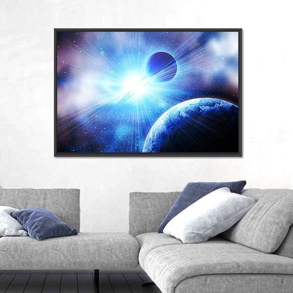 Planets Against Sun In Space Vertical Canvas Wall Art-3 Vertical-Gallery Wrap-12" x 25"-Tiaracle