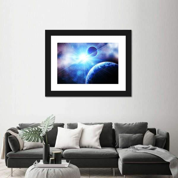 Planets Against Sun In Space Vertical Canvas Wall Art-3 Vertical-Gallery Wrap-12" x 25"-Tiaracle