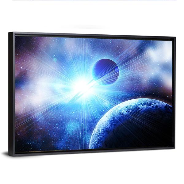 Planets Against Sun In Space Vertical Canvas Wall Art-3 Vertical-Gallery Wrap-12" x 25"-Tiaracle