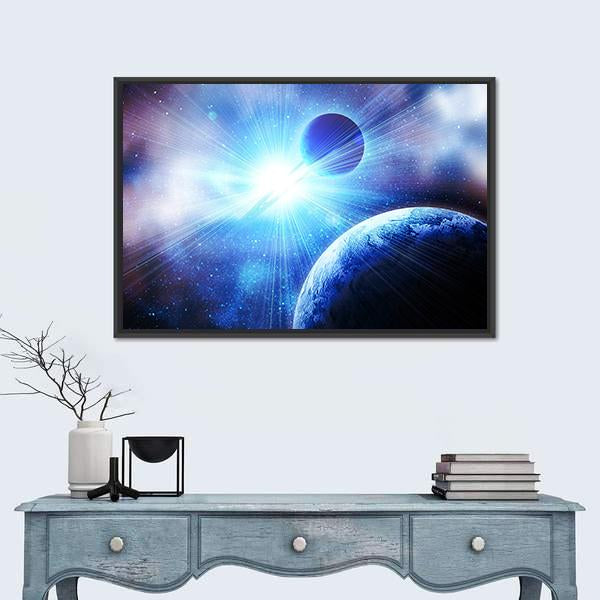 Planets Against Sun In Space Vertical Canvas Wall Art-3 Vertical-Gallery Wrap-12" x 25"-Tiaracle