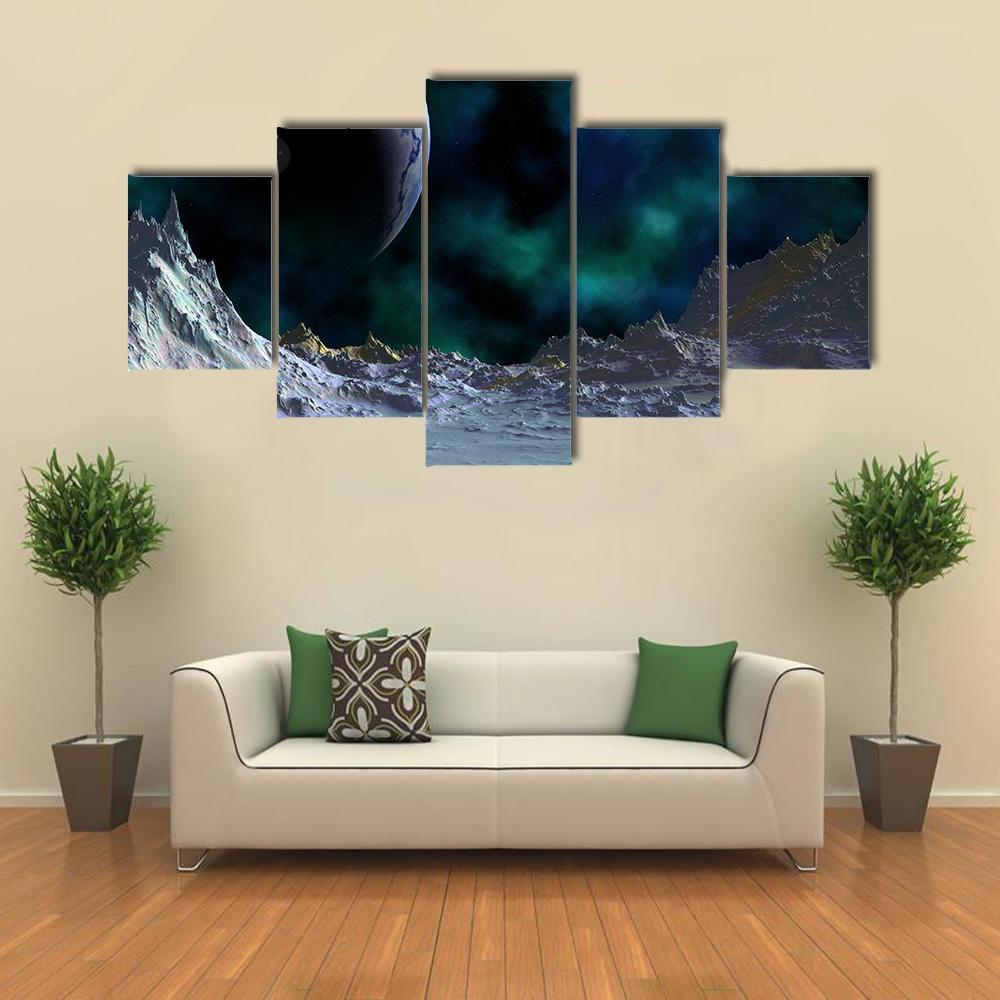 Planets Are In Deep Space Canvas Wall Art-5 Star-Gallery Wrap-62" x 32"-Tiaracle