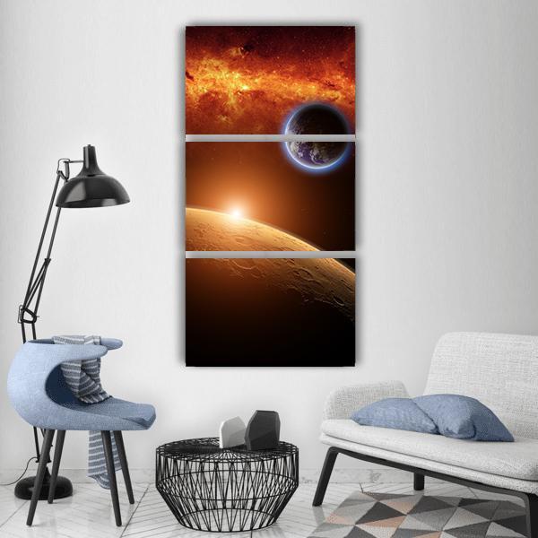 Planets Earth And Mars In Space Vertical Canvas Wall Art-3 Vertical-Gallery Wrap-12" x 25"-Tiaracle