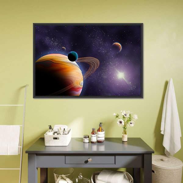 Planets In Dark Space Canvas Wall Art-1 Piece-Floating Frame-24" x 16"-Tiaracle