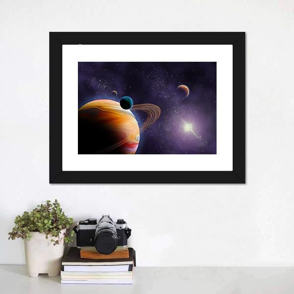 Planets In Dark Space Canvas Wall Art-1 Piece-Framed Print-20" x 16"-Tiaracle