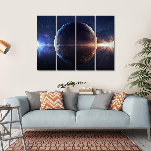 Planets In Outer Space Canvas Wall Art-4 Horizontal-Gallery Wrap-34" x 24"-Tiaracle