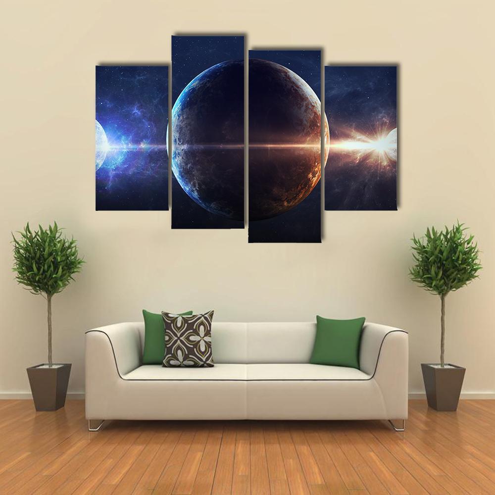 Planets In Outer Space Canvas Wall Art-4 Pop-Gallery Wrap-50" x 32"-Tiaracle