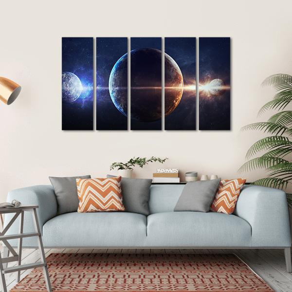 Planets In Outer Space Canvas Wall Art-5 Horizontal-Gallery Wrap-22" x 12"-Tiaracle