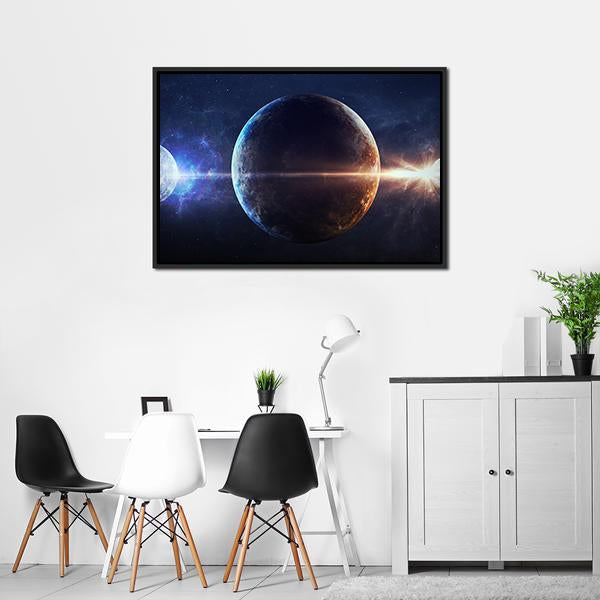 Planets In Outer Space Panoramic Canvas Wall Art-1 Piece-36" x 12"-Tiaracle