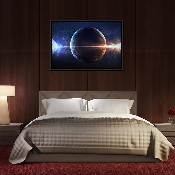 Planets In Outer Space Panoramic Canvas Wall Art-1 Piece-36" x 12"-Tiaracle