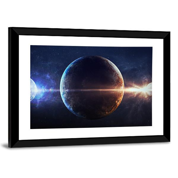 Planets In Outer Space Panoramic Canvas Wall Art-1 Piece-36" x 12"-Tiaracle