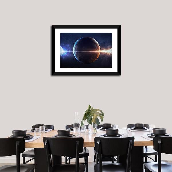 Planets In Outer Space Panoramic Canvas Wall Art-1 Piece-36" x 12"-Tiaracle