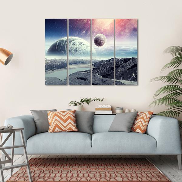 Planets In Space Canvas Wall Art-4 Horizontal-Gallery Wrap-34" x 24"-Tiaracle