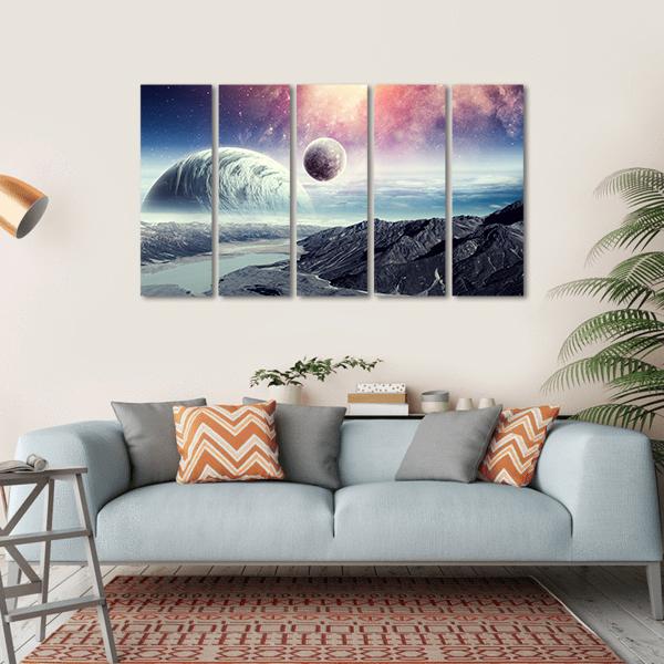 Planets In Space Canvas Wall Art-5 Horizontal-Gallery Wrap-22" x 12"-Tiaracle