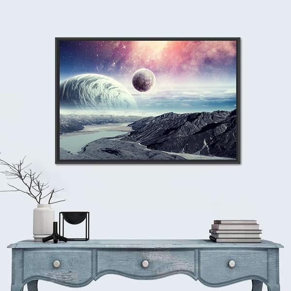 Planets In Space Canvas Wall Art-1 Piece-Floating Frame-24" x 16"-Tiaracle