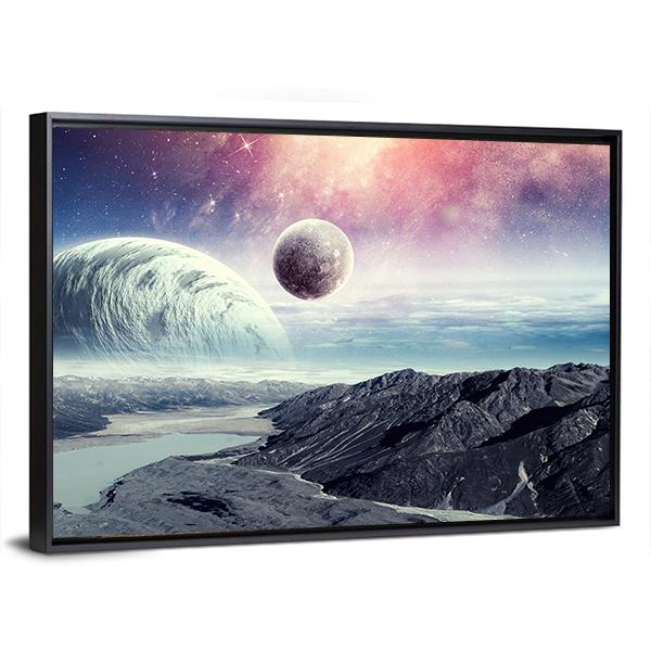 Planets In Space Canvas Wall Art-5 Horizontal-Gallery Wrap-22" x 12"-Tiaracle