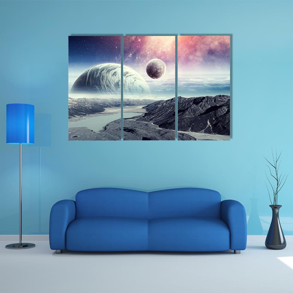 Planets In Space Canvas Wall Art-3 Horizontal-Gallery Wrap-37" x 24"-Tiaracle