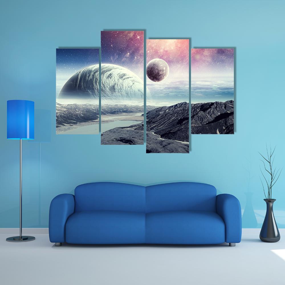 Planets In Space Canvas Wall Art-4 Pop-Gallery Wrap-50" x 32"-Tiaracle