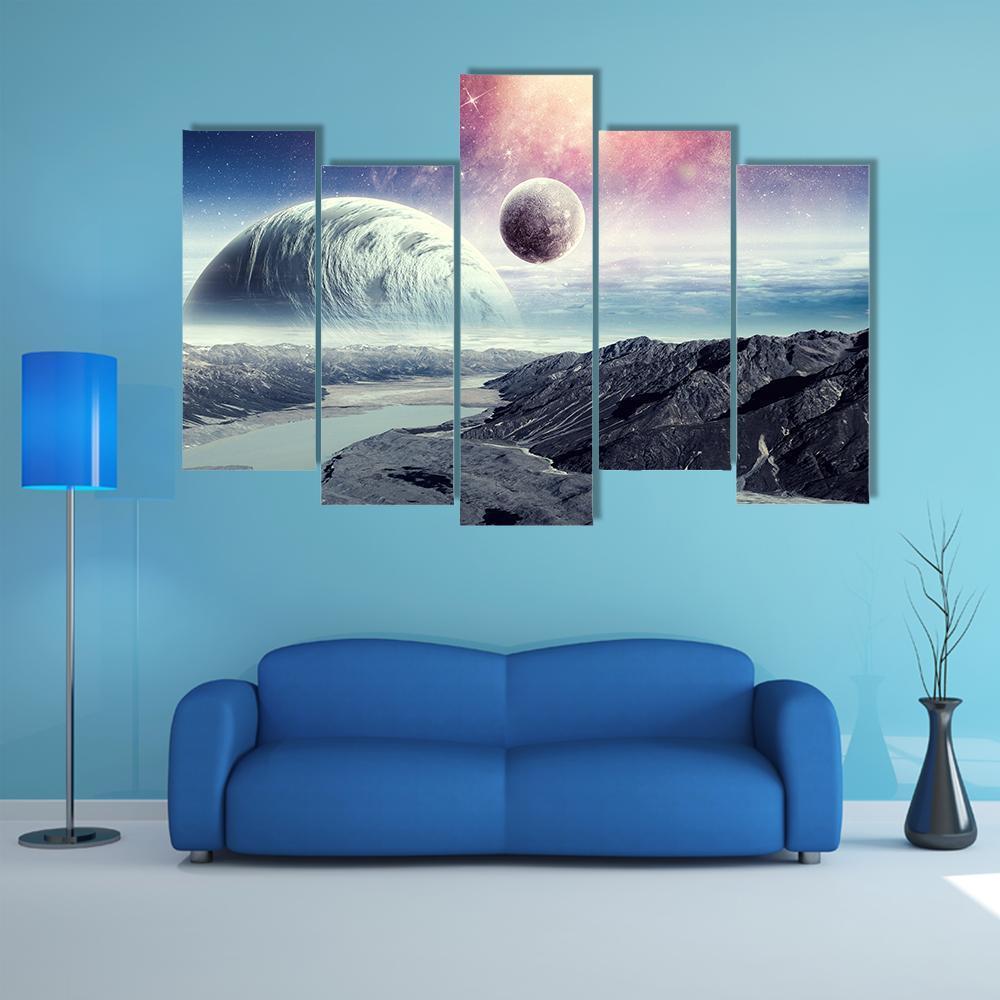Planets In Space Canvas Wall Art-5 Pop-Gallery Wrap-47" x 32"-Tiaracle