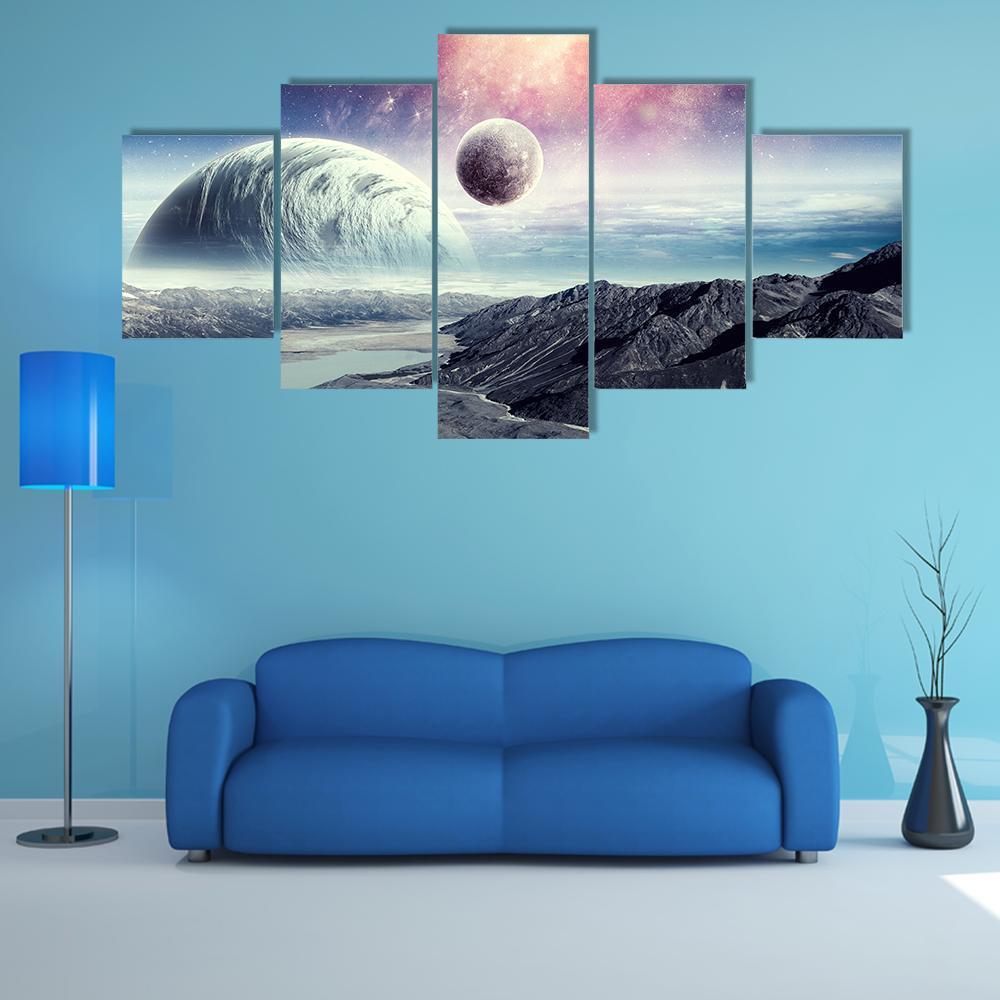 Planets In Space Canvas Wall Art-5 Star-Gallery Wrap-62" x 32"-Tiaracle