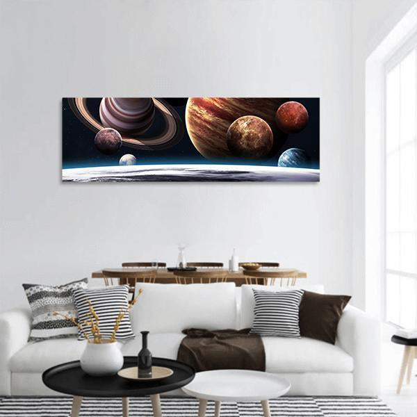 Planets Of Solar System Panoramic Canvas Wall Art-1 Piece-36" x 12"-Tiaracle