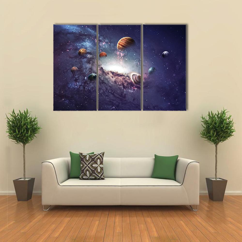 Planets Of The Solar System Canvas Wall Art-3 Horizontal-Gallery Wrap-37" x 24"-Tiaracle