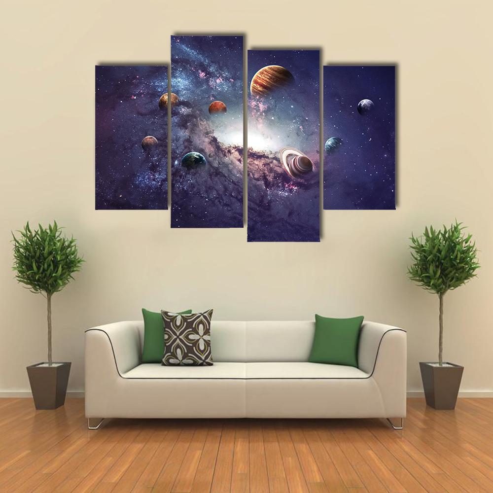 Planets Of The Solar System Canvas Wall Art-4 Pop-Gallery Wrap-50" x 32"-Tiaracle