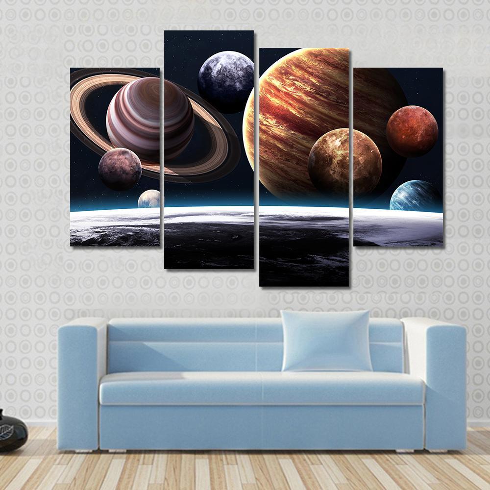 Planets Of The Solar System Canvas Wall Art-4 Pop-Gallery Wrap-50" x 32"-Tiaracle