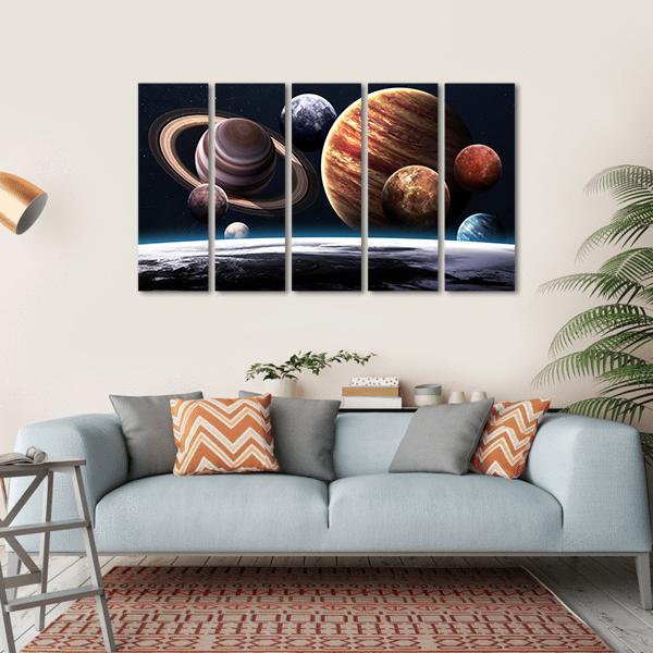 Planets Of The Solar System Canvas Wall Art-5 Horizontal-Gallery Wrap-22" x 12"-Tiaracle
