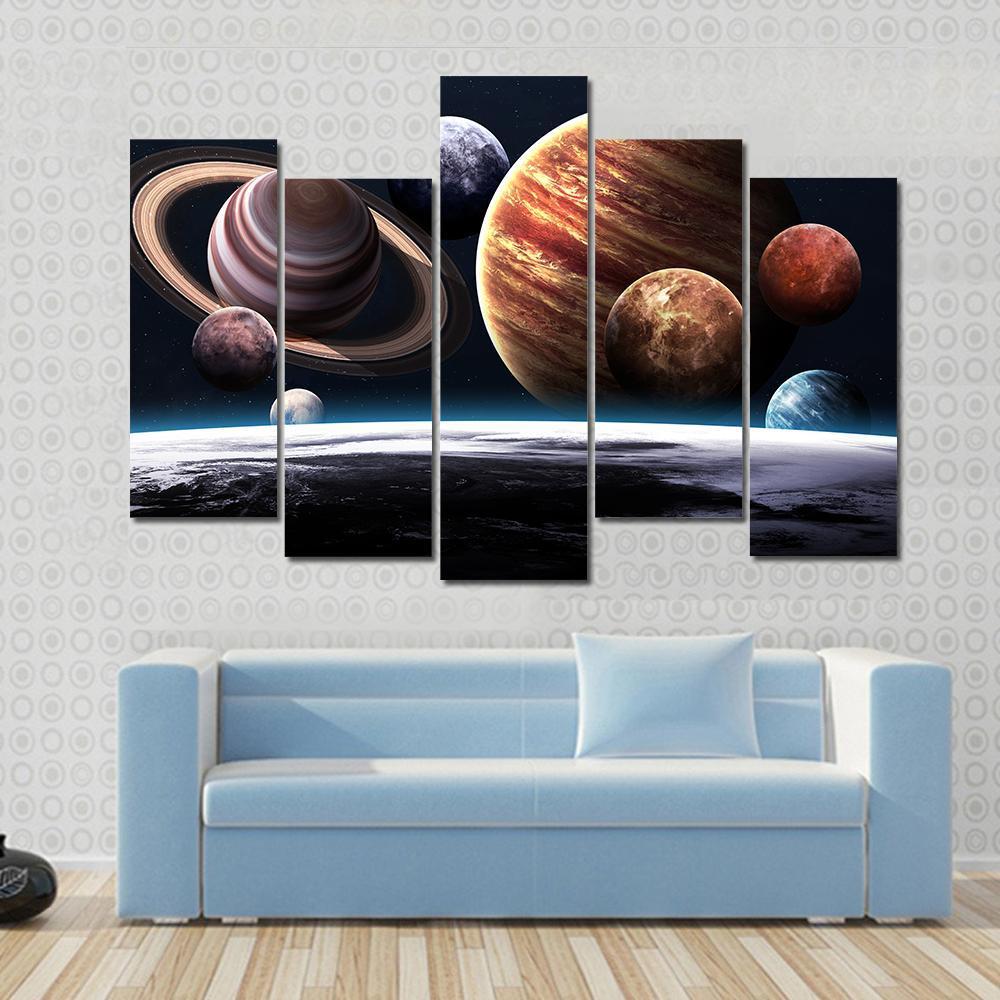 Planets Of The Solar System Canvas Wall Art-5 Pop-Gallery Wrap-47" x 32"-Tiaracle