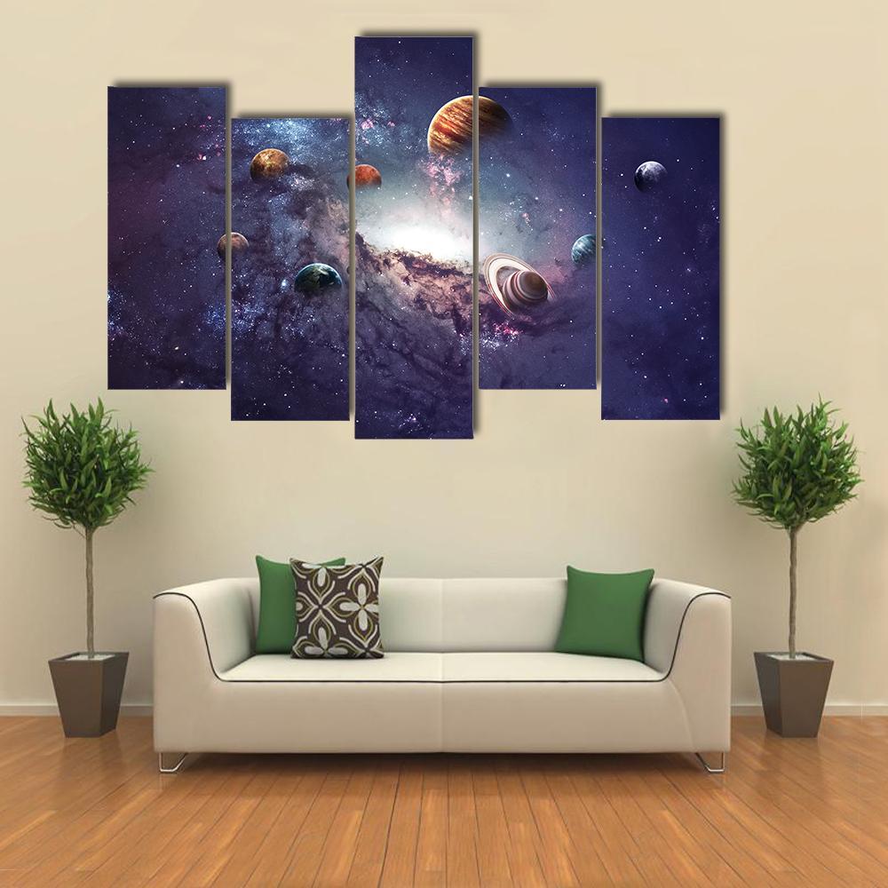 Planets Of The Solar System Canvas Wall Art-5 Pop-Gallery Wrap-47" x 32"-Tiaracle