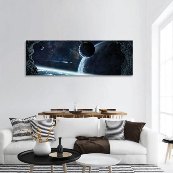 Planets View From Cave Panoramic Canvas Wall Art-1 Piece-36" x 12"-Tiaracle