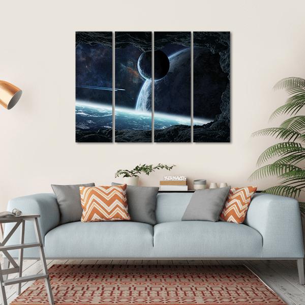 Planets View From Cave Canvas Wall Art-4 Horizontal-Gallery Wrap-34" x 24"-Tiaracle