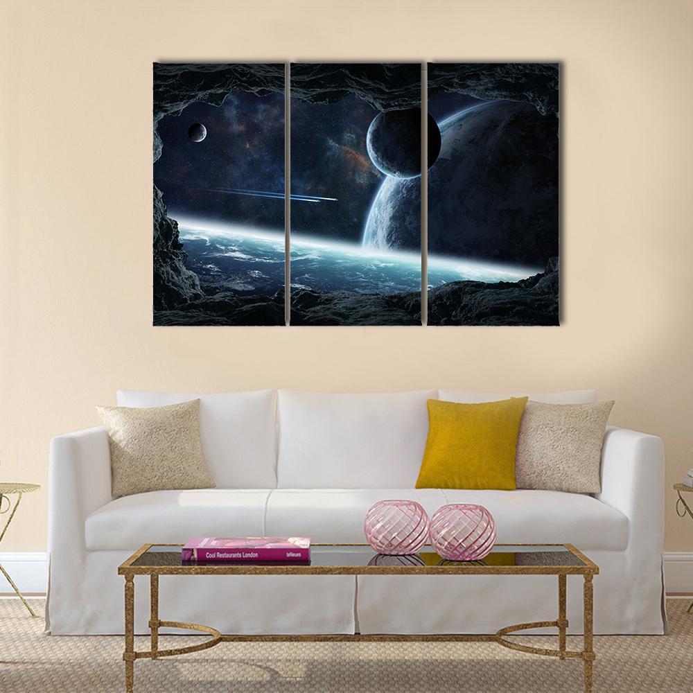 Planets View From Cave Canvas Wall Art-3 Horizontal-Gallery Wrap-37" x 24"-Tiaracle