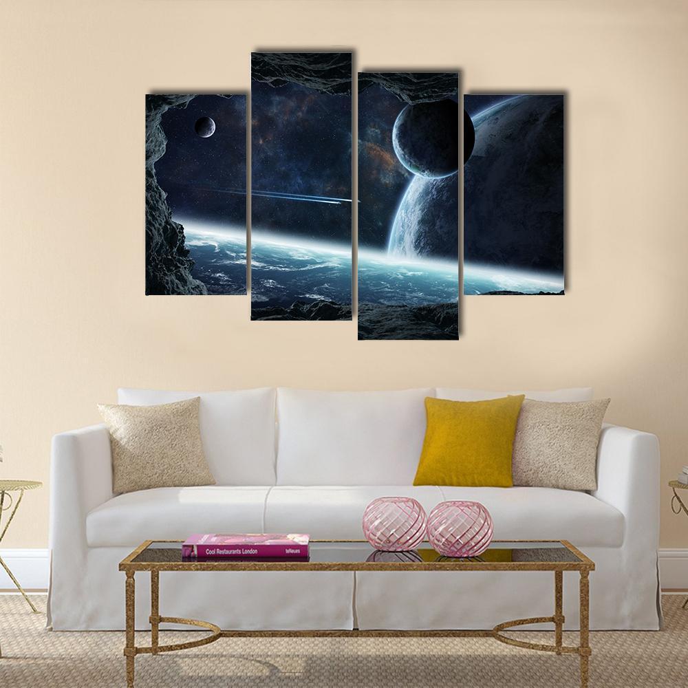 Planets View From Cave Canvas Wall Art-4 Pop-Gallery Wrap-50" x 32"-Tiaracle