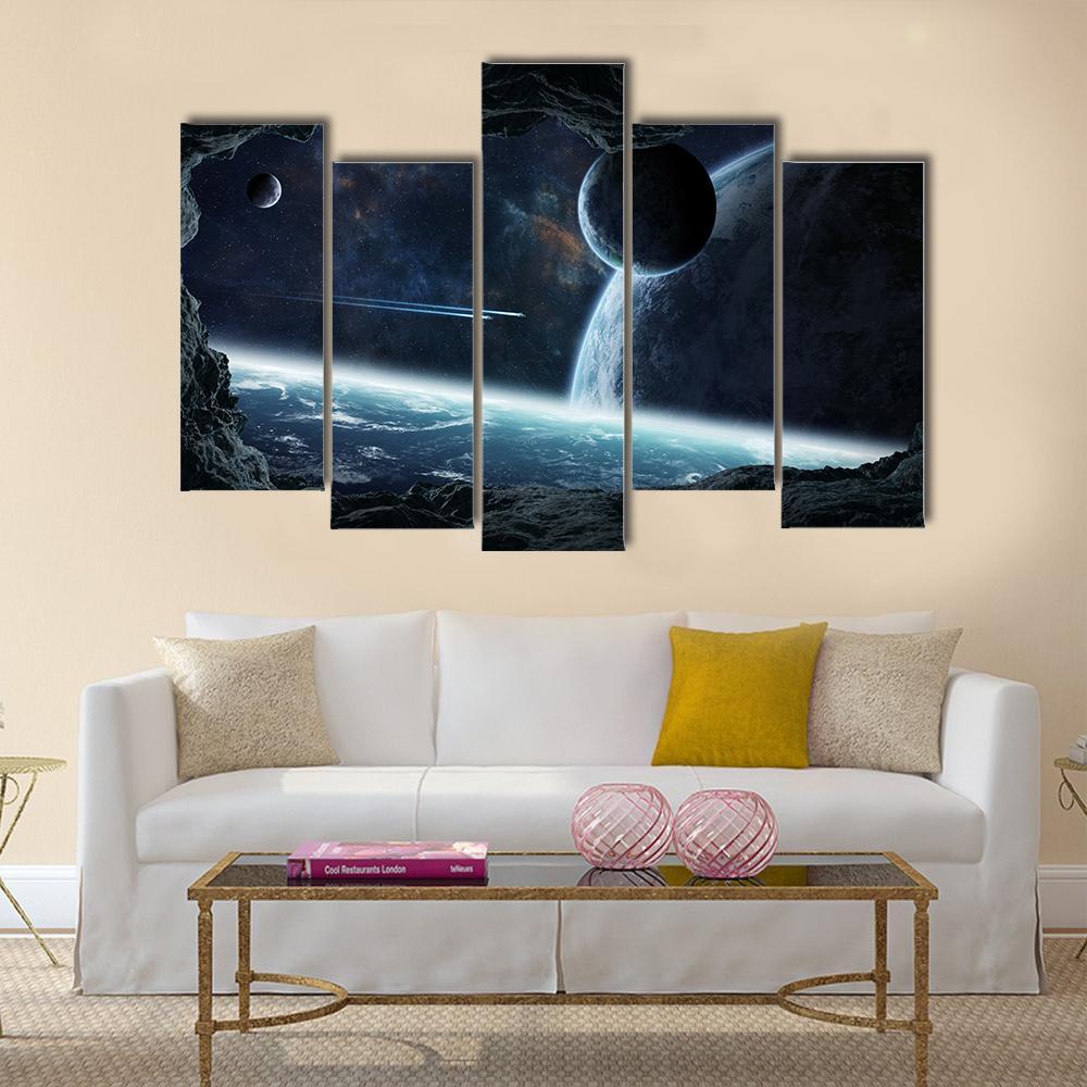 Planets View From Cave Canvas Wall Art-5 Pop-Gallery Wrap-47" x 32"-Tiaracle