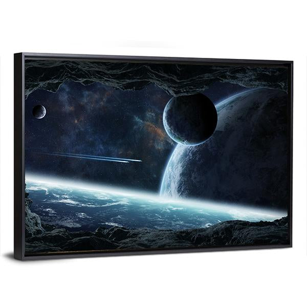 Planets View From Cave Canvas Wall Art-3 Horizontal-Gallery Wrap-25" x 16"-Tiaracle