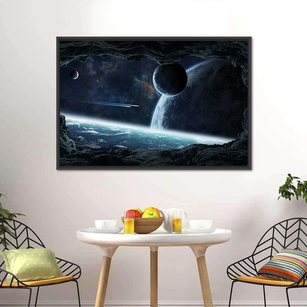Planets View From Cave Canvas Wall Art-1 Piece-Floating Frame-24" x 16"-Tiaracle