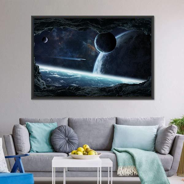 Planets View From Cave Panoramic Canvas Wall Art-1 Piece-36" x 12"-Tiaracle