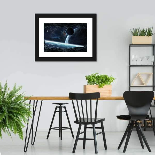 Planets View From Cave Panoramic Canvas Wall Art-1 Piece-36" x 12"-Tiaracle
