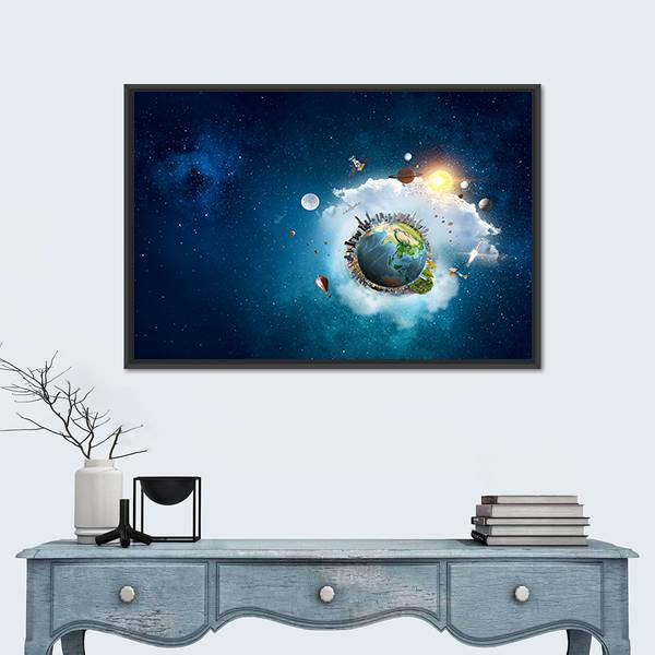 Planets With Unique Universe Canvas Wall Art-1 Piece-Floating Frame-24" x 16"-Tiaracle